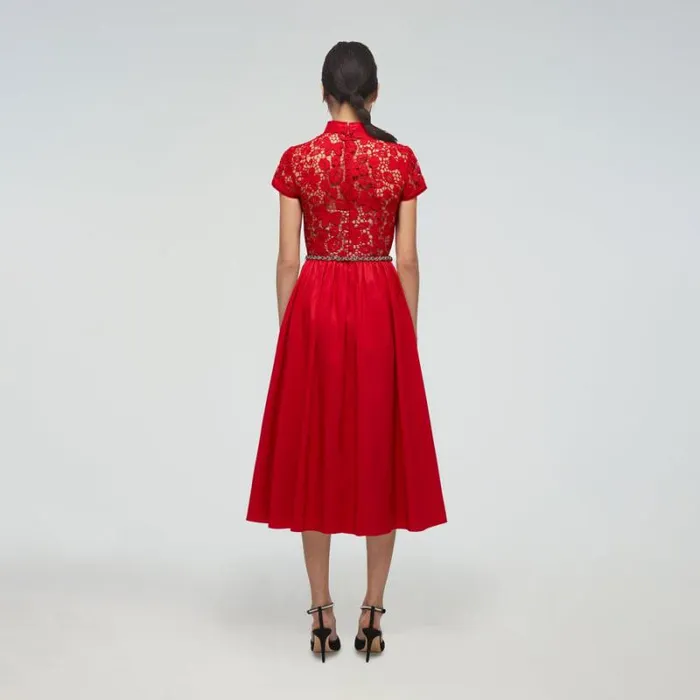 Dresses Woman SelfPortrait Red Crepe Bow Midi Dress Dresses Woman SelfPortrait Red Crepe Bow Midi Dress