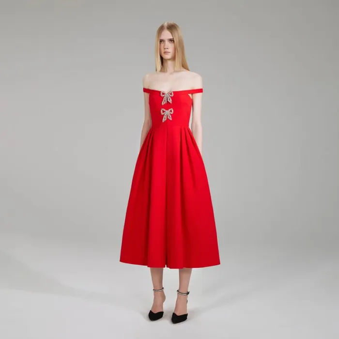 Dresses Woman SelfPortrait Red Crepe Bow Midi Dress Dresses Woman SelfPortrait Red Crepe Bow Midi Dress