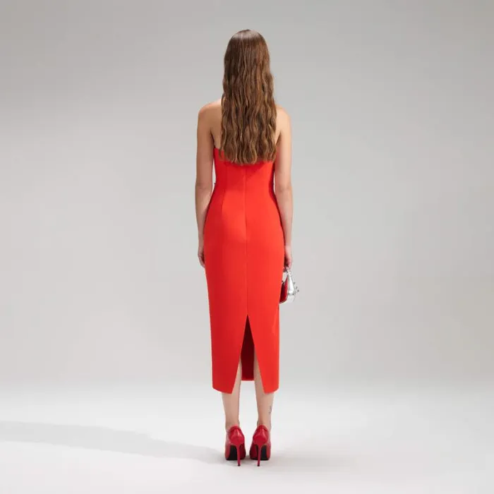 Dresses Woman SelfPortrait Red Crepe Ruched Midi Dress Dresses Woman SelfPortrait Red Crepe Ruched Midi Dress
