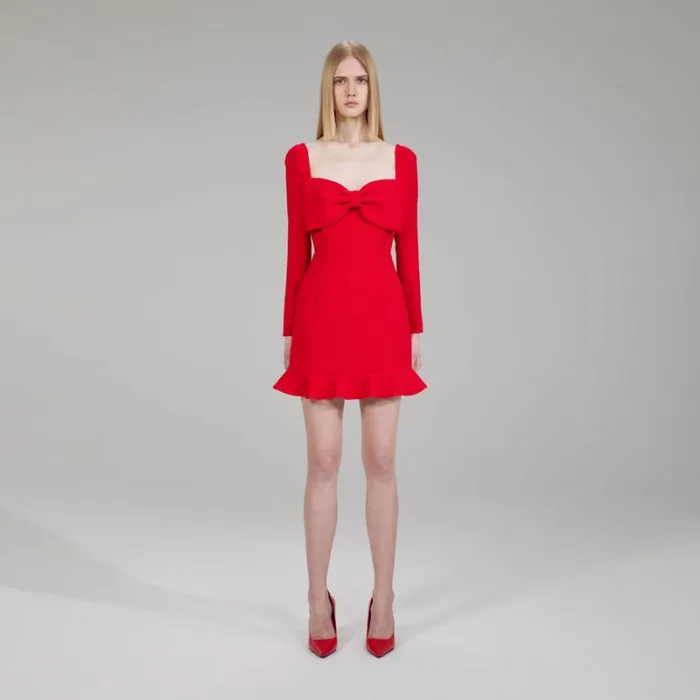 Dresses Woman SelfPortrait Red Crepe Ruched Midi Dress Dresses Woman SelfPortrait Red Crepe Ruched Midi Dress