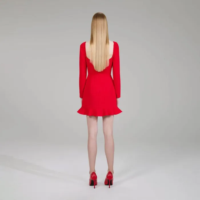 Dresses Woman SelfPortrait Red Crepe Ruched Midi Dress Dresses Woman SelfPortrait Red Crepe Ruched Midi Dress