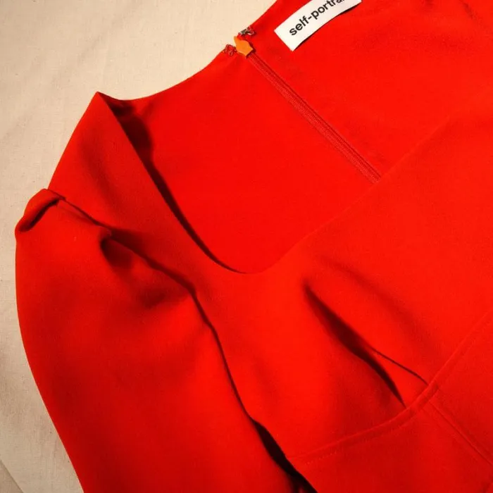 Dresses Woman SelfPortrait Red Crepe Ruched Midi Dress Dresses Woman SelfPortrait Red Crepe Ruched Midi Dress