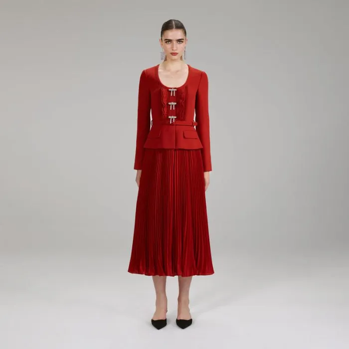Dresses Woman SelfPortrait Red Crepe Ruched Midi Dress Dresses Woman SelfPortrait Red Crepe Ruched Midi Dress