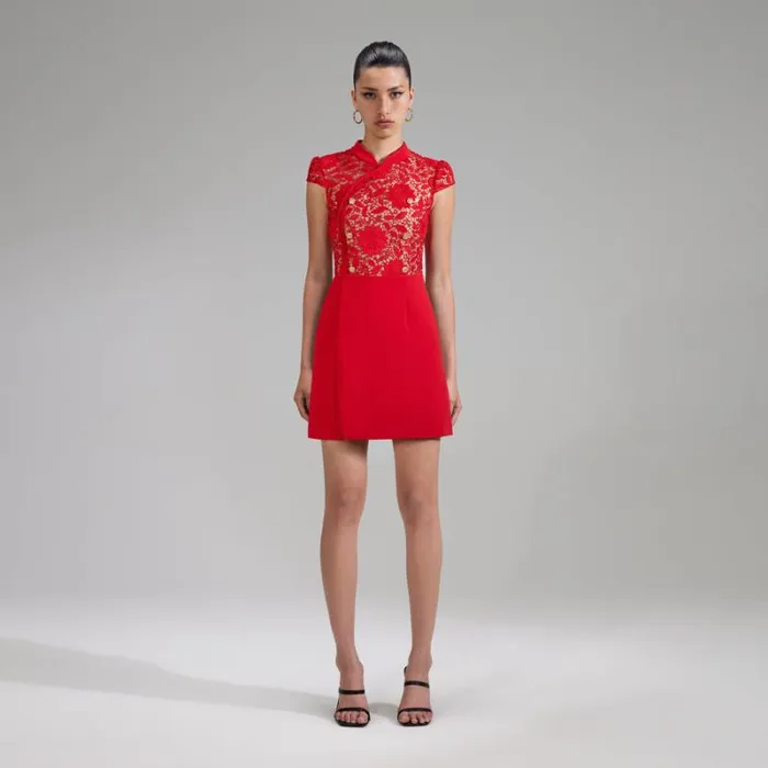 Dresses Woman SelfPortrait Red Crepe Wrap Mini Dress