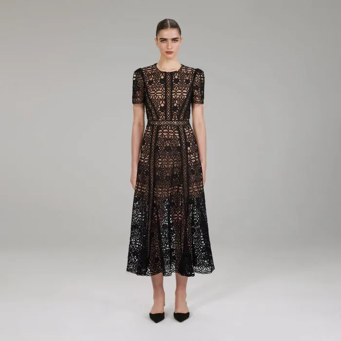 Dresses Woman SelfPortrait Red Guipure Lace Midi Dress Dresses Woman SelfPortrait Red Guipure Lace Midi Dress