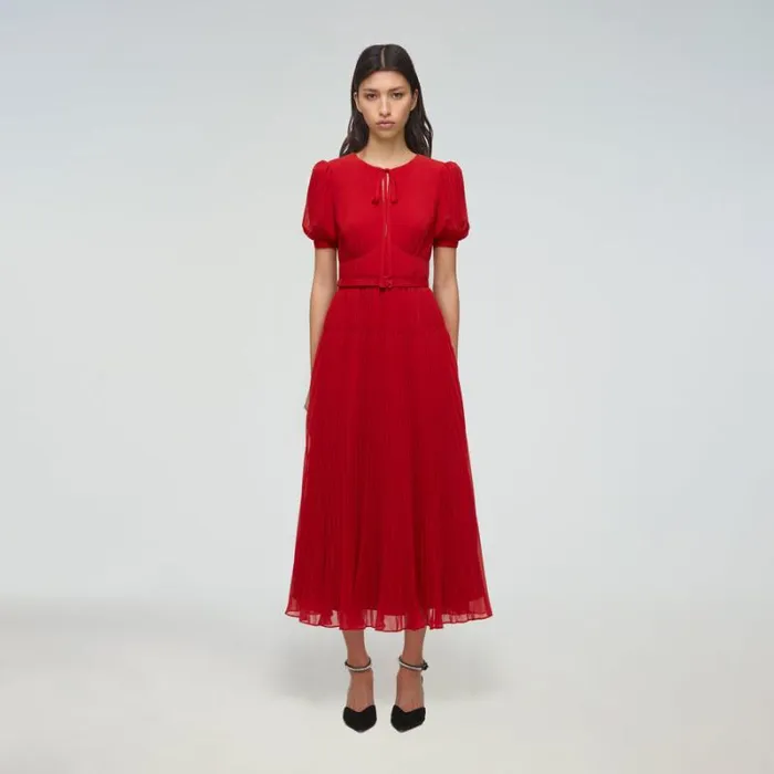 Dresses Woman SelfPortrait Red Guipure Lace Midi Dress Dresses Woman SelfPortrait Red Guipure Lace Midi Dress