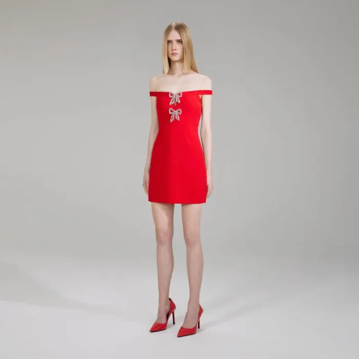 Dresses Woman SelfPortrait Red Heavy Crepe Bow Mini Dress Dresses Woman SelfPortrait Red Heavy Crepe Bow Mini Dress