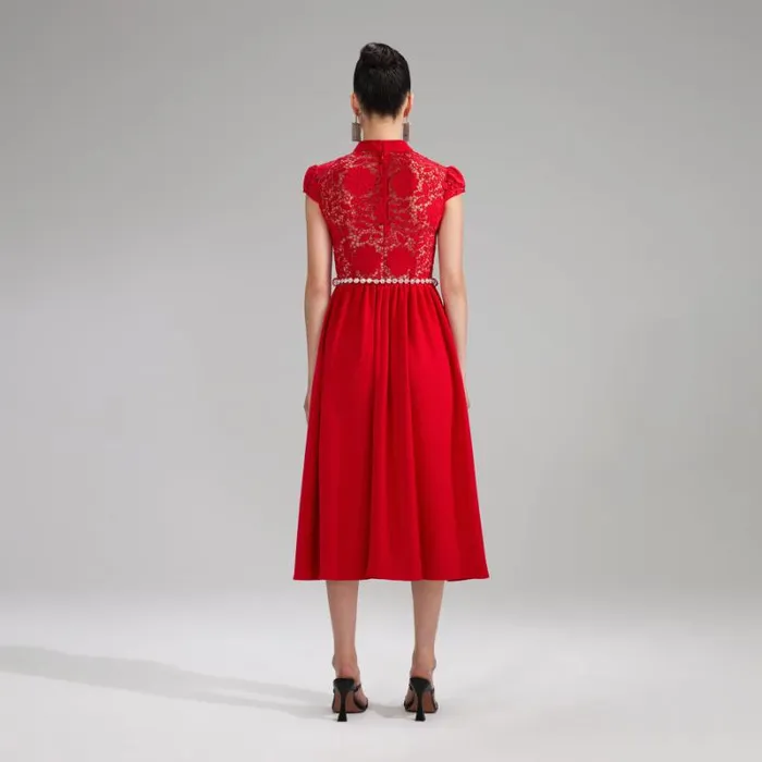 Dresses Woman SelfPortrait Red Lace Cotton Midi Dress Dresses Woman SelfPortrait Red Lace Cotton Midi Dress