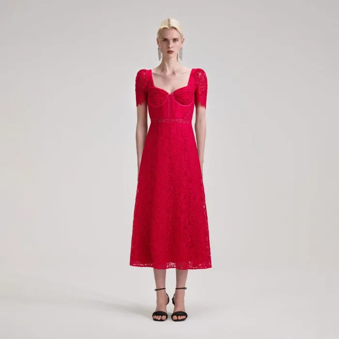 Dresses Woman SelfPortrait Red Lace Midi Dress