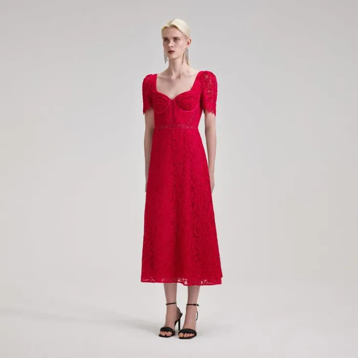 Dresses Woman SelfPortrait Red Lace Midi Dress Dresses Woman SelfPortrait Red Lace Midi Dress