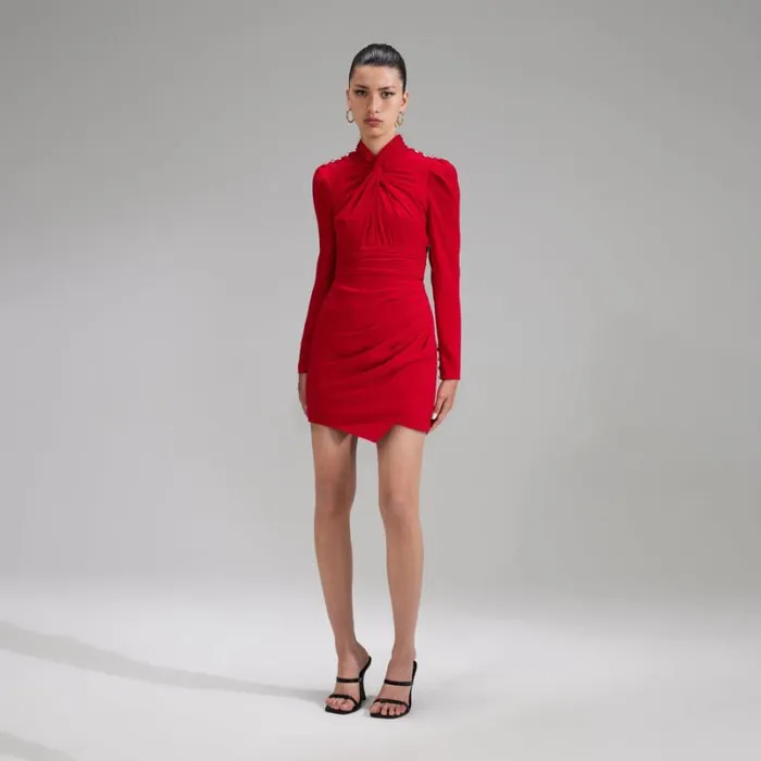 Dresses Woman SelfPortrait Red Stretch Crepe Twisted Collar Mini Dress Dresses Woman SelfPortrait Red Stretch Crepe Twisted Collar Mini Dress