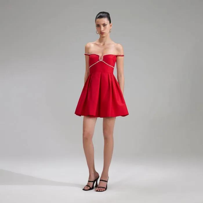 Dresses Woman SelfPortrait Red Textured Diamante Detail Mini Dress Dresses Woman SelfPortrait Red Textured Diamante Detail Mini Dress