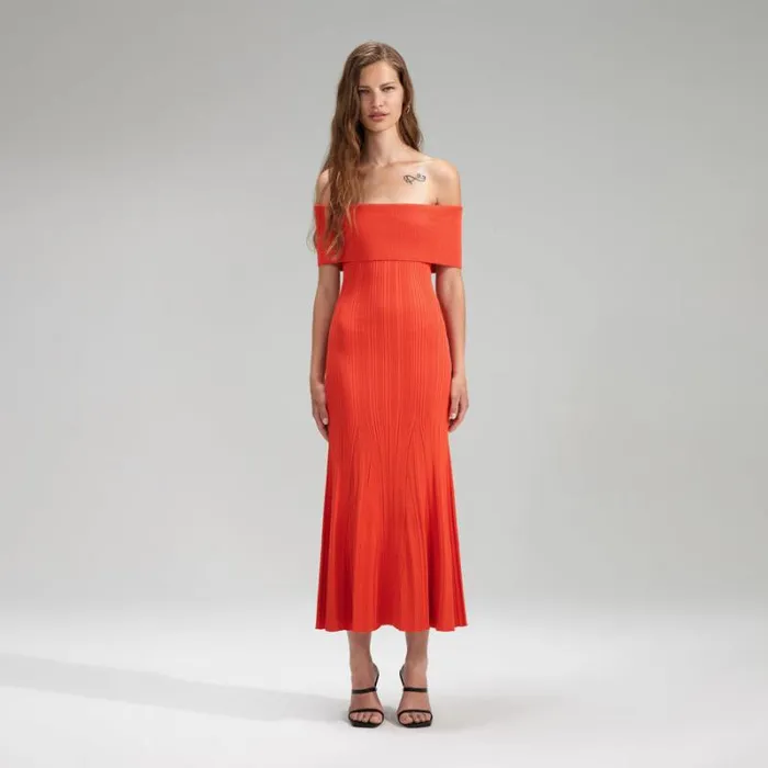 Dresses Woman SelfPortrait Red Viscose Knit Midi Dress