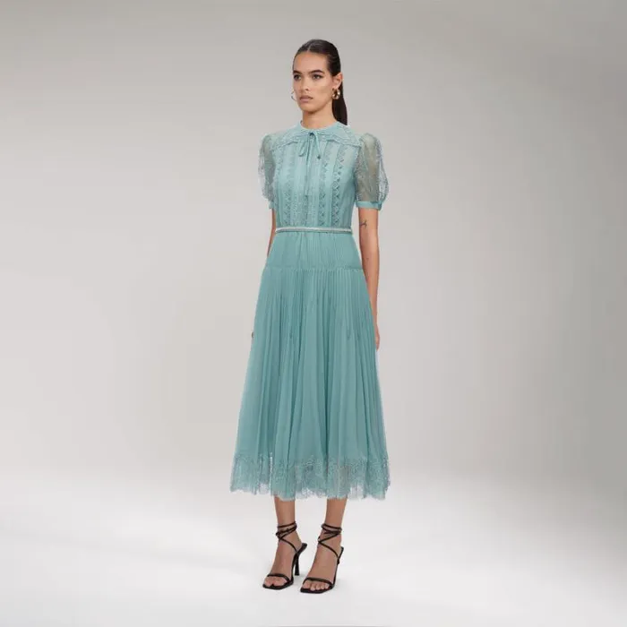 Dresses Woman SelfPortrait Sage Lace Trim Midi Dress Dresses Woman SelfPortrait Sage Lace Trim Midi Dress