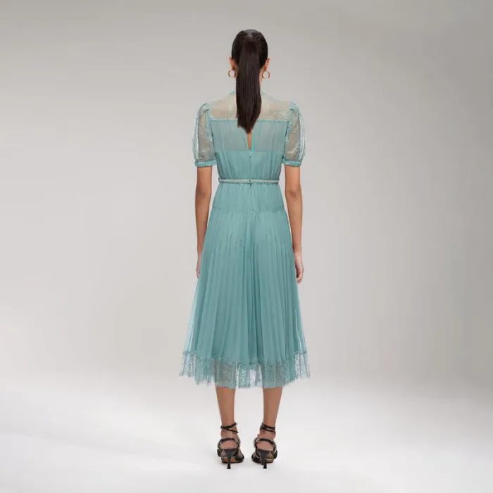 Dresses Woman SelfPortrait Sage Lace Trim Midi Dress Dresses Woman SelfPortrait Sage Lace Trim Midi Dress
