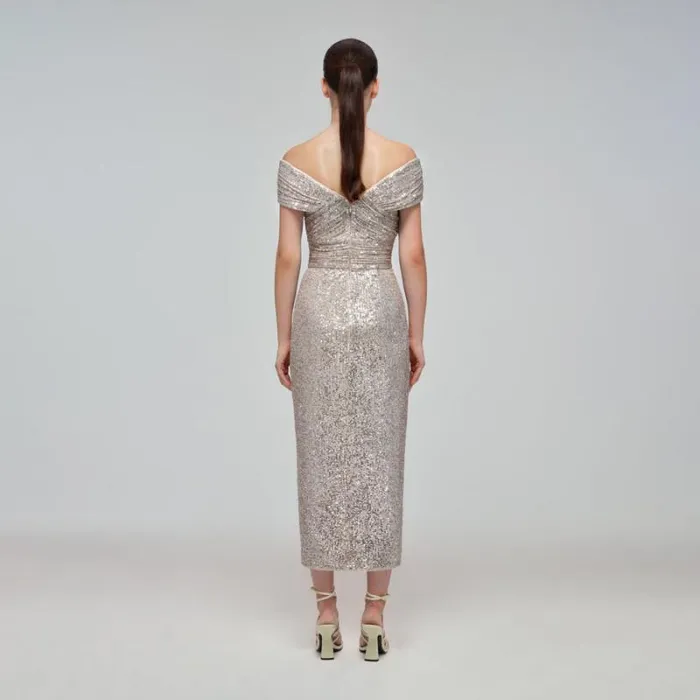 Dresses Woman SelfPortrait Sequin OffShoulder Wrap Midi Dress Dresses Woman SelfPortrait Sequin OffShoulder Wrap Midi Dress