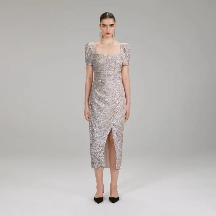 Dresses Woman SelfPortrait Silver Sequin Midi Dress