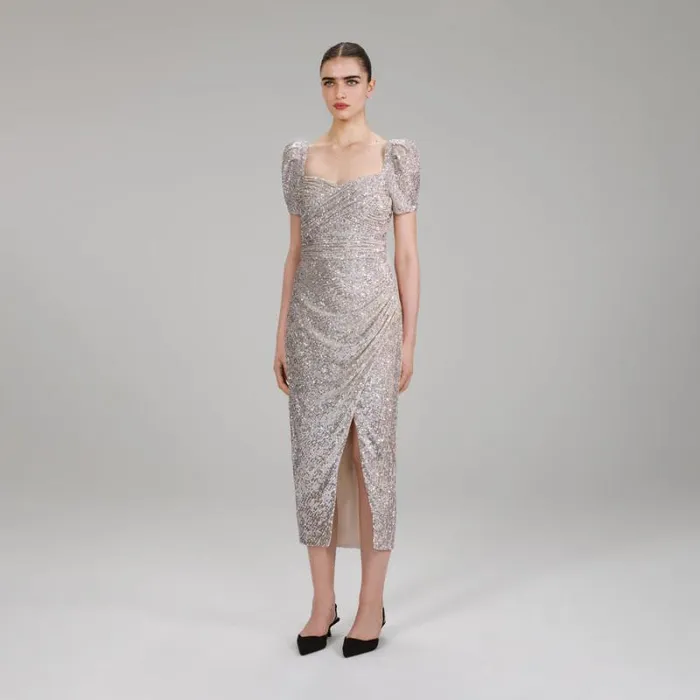 Dresses Woman SelfPortrait Silver Sequin Midi Dress Dresses Woman SelfPortrait Silver Sequin Midi Dress