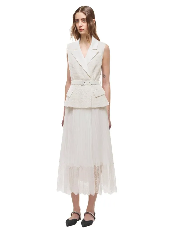 Dresses Woman SelfPortrait Sleeveless Tailored Boucle And Chiffon Midi Dress Dresses Woman SelfPortrait Sleeveless Tailored Boucle And Chiffon Midi Dress