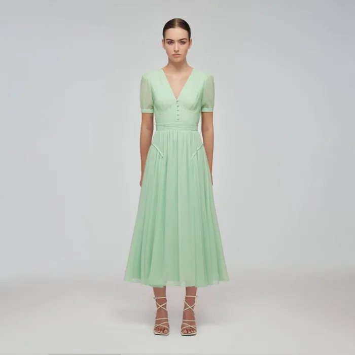Dresses Woman SelfPortrait Spearmint Chiffon Midi Dress