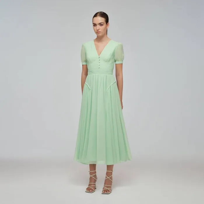 Dresses Woman SelfPortrait Spearmint Chiffon Midi Dress Dresses Woman SelfPortrait Spearmint Chiffon Midi Dress