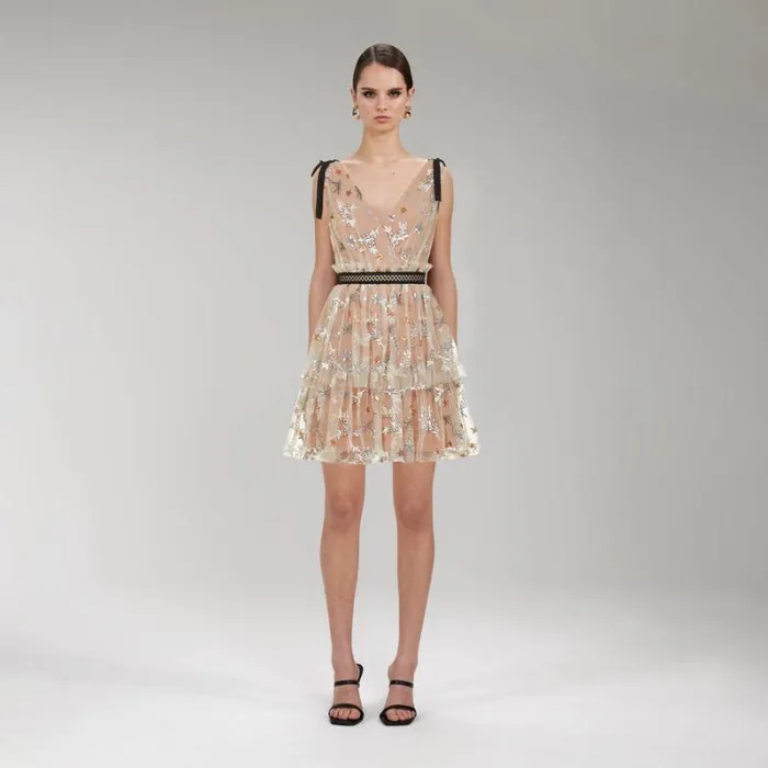 Dresses Woman SelfPortrait Star Embellished Mini Tiered Dress