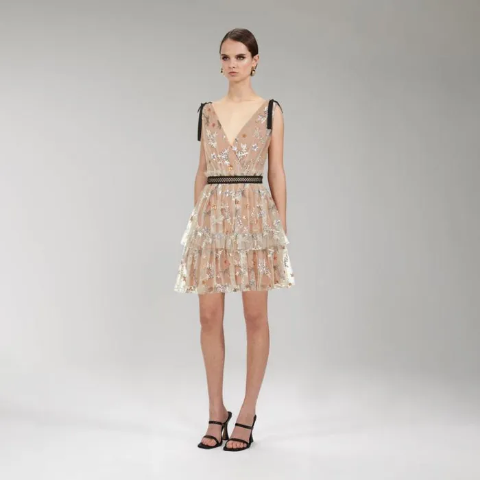 Dresses Woman SelfPortrait Star Embellished Mini Tiered Dress Dresses Woman SelfPortrait Star Embellished Mini Tiered Dress