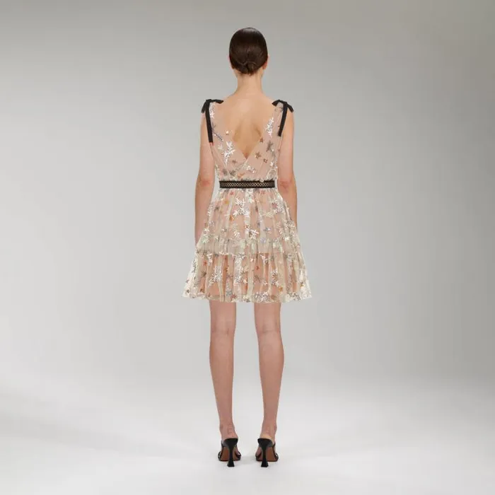 Dresses Woman SelfPortrait Star Embellished Mini Tiered Dress Dresses Woman SelfPortrait Star Embellished Mini Tiered Dress