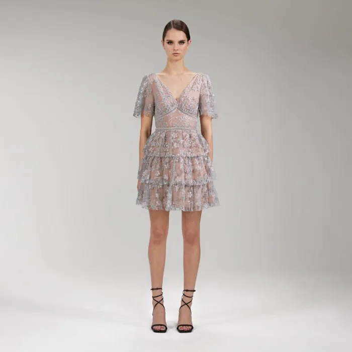 Dresses Woman SelfPortrait Star Embellished Mini Tiered Dress Dresses Woman SelfPortrait Star Embellished Mini Tiered Dress
