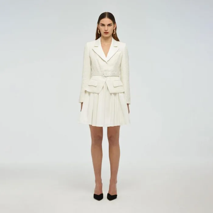 Dresses Woman SelfPortrait Tailored Cream Boucl Mini Dress