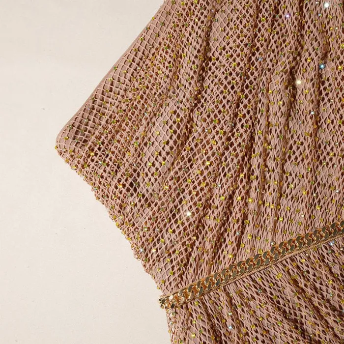 Dresses Woman SelfPortrait Tan Rhinestone Fishnet One Shoulder Maxi Dress Dresses Woman SelfPortrait Tan Rhinestone Fishnet One Shoulder Maxi Dress