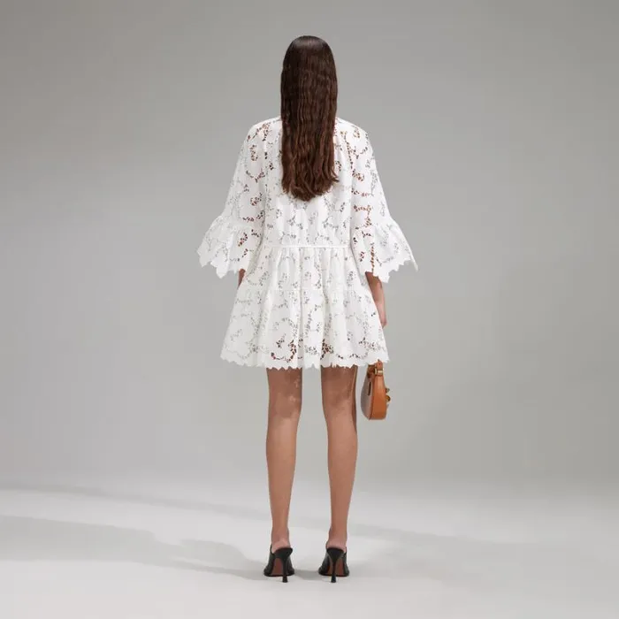 Dresses Woman SelfPortrait White 3D Cotton Lace Collar Midi Dress Dresses Woman SelfPortrait White 3D Cotton Lace Collar Midi Dress
