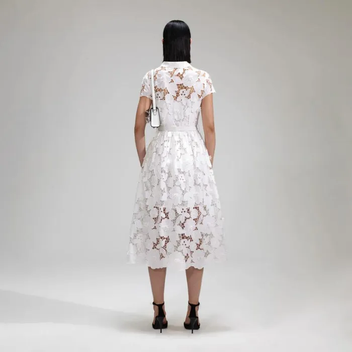 Dresses Woman SelfPortrait White 3D Cotton Lace Collar Midi Dress Dresses Woman SelfPortrait White 3D Cotton Lace Collar Midi Dress
