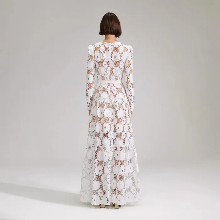 Dresses Woman SelfPortrait White 3D Cotton Lace Collar Midi Dress Dresses Woman SelfPortrait White 3D Cotton Lace Collar Midi Dress
