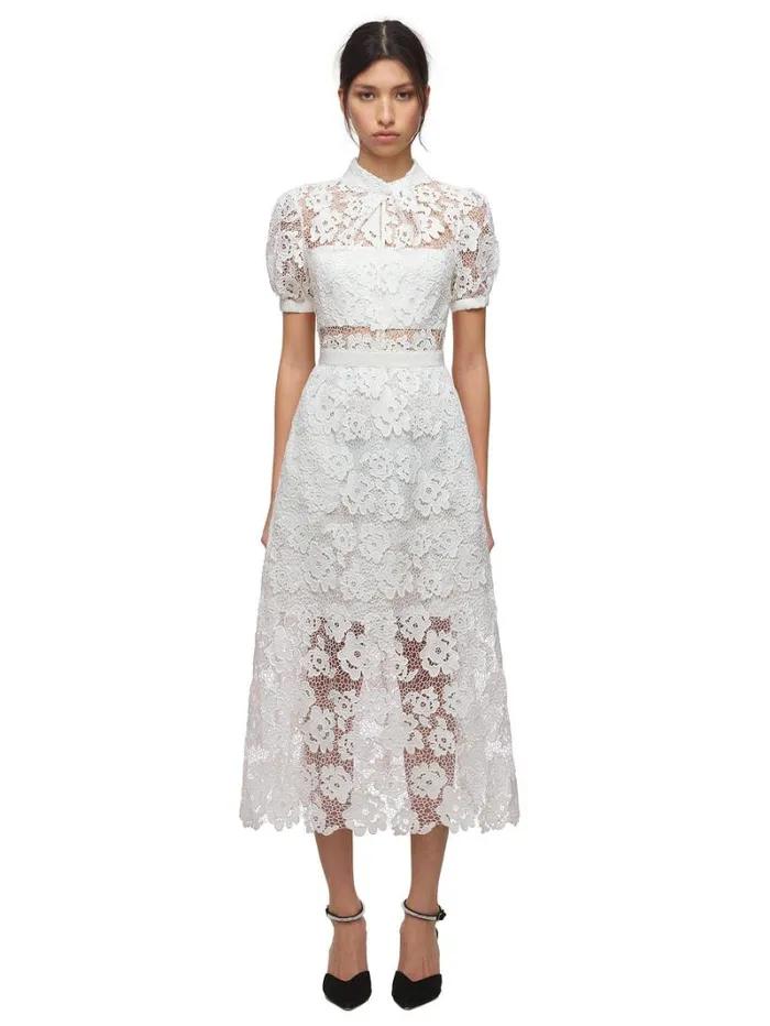 Dresses Woman SelfPortrait White Abstract Guipure Dress