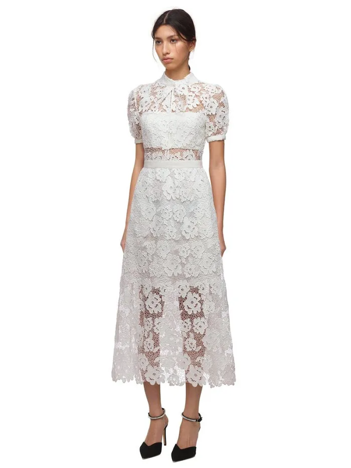 Dresses Woman SelfPortrait White Abstract Guipure Dress Dresses Woman SelfPortrait White Abstract Guipure Dress