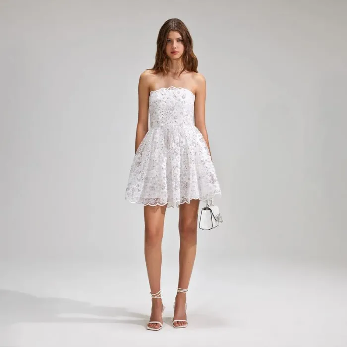 Dresses Woman SelfPortrait White Beaded Sequin Bandeau Mini Dress
