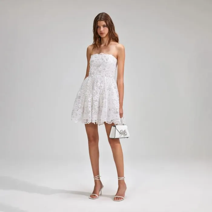 Dresses Woman SelfPortrait White Beaded Sequin Bandeau Mini Dress Dresses Woman SelfPortrait White Beaded Sequin Bandeau Mini Dress