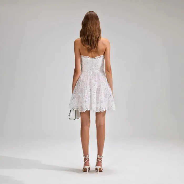 Dresses Woman SelfPortrait White Beaded Sequin Bandeau Mini Dress Dresses Woman SelfPortrait White Beaded Sequin Bandeau Mini Dress