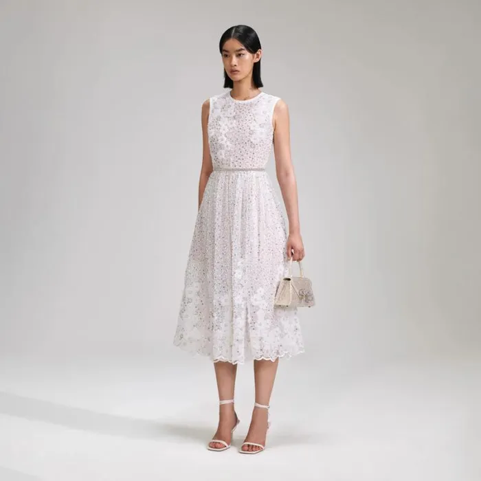 Dresses Woman SelfPortrait White Beaded Sequin Midi Dress Dresses Woman SelfPortrait White Beaded Sequin Midi Dress