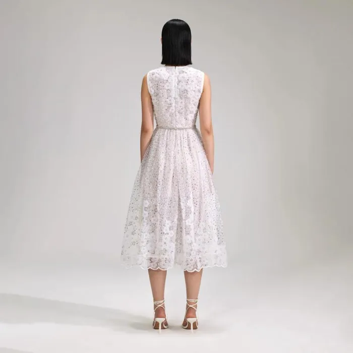 Dresses Woman SelfPortrait White Beaded Sequin Midi Dress Dresses Woman SelfPortrait White Beaded Sequin Midi Dress