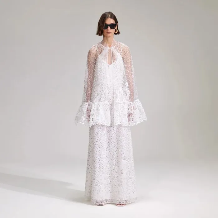 Dresses Woman SelfPortrait White Beaded Sequin Mini Cape