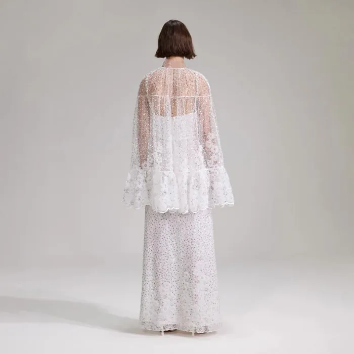 Dresses Woman SelfPortrait White Beaded Sequin Mini Cape Dresses Woman SelfPortrait White Beaded Sequin Mini Cape