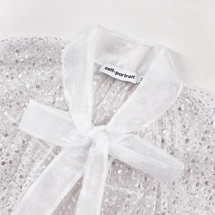 Dresses Woman SelfPortrait White Beaded Sequin Mini Cape Dresses Woman SelfPortrait White Beaded Sequin Mini Cape