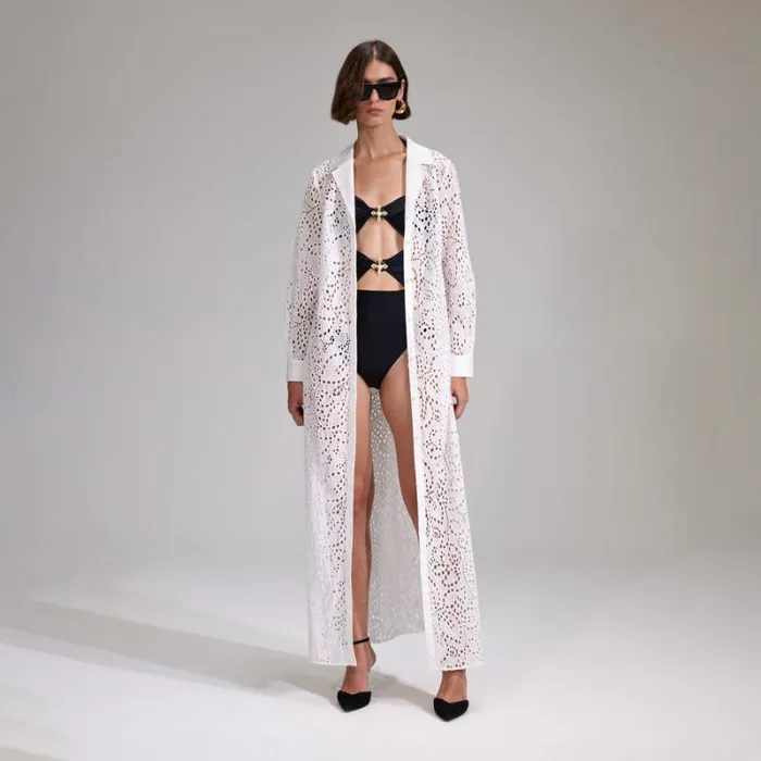 Dresses Woman SelfPortrait White Broderie Button Front Maxi Dress