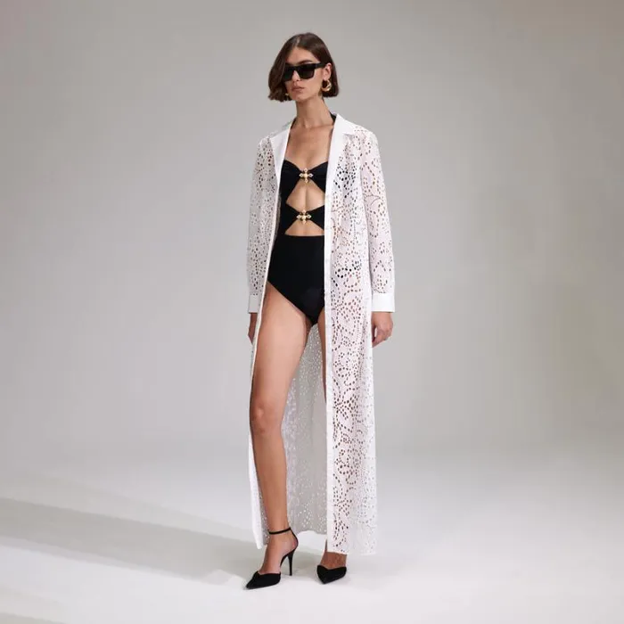 Dresses Woman SelfPortrait White Broderie Button Front Maxi Dress Dresses Woman SelfPortrait White Broderie Button Front Maxi Dress