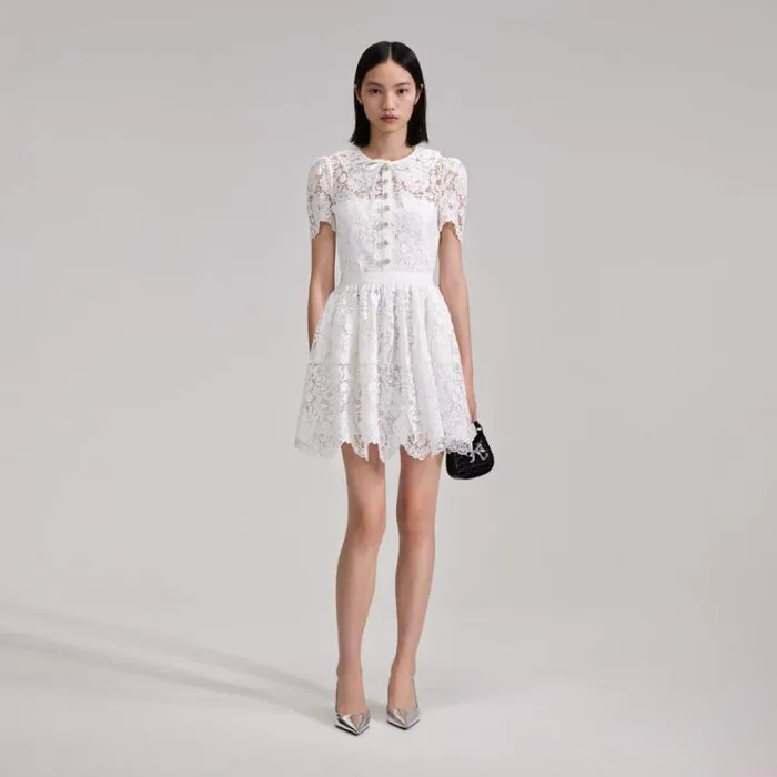 Dresses Woman SelfPortrait White Cord Lace Collar Mini Dress