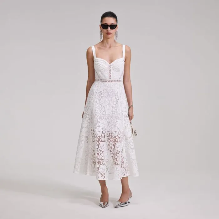 Dresses Woman SelfPortrait White Cord Lace Midi Dress