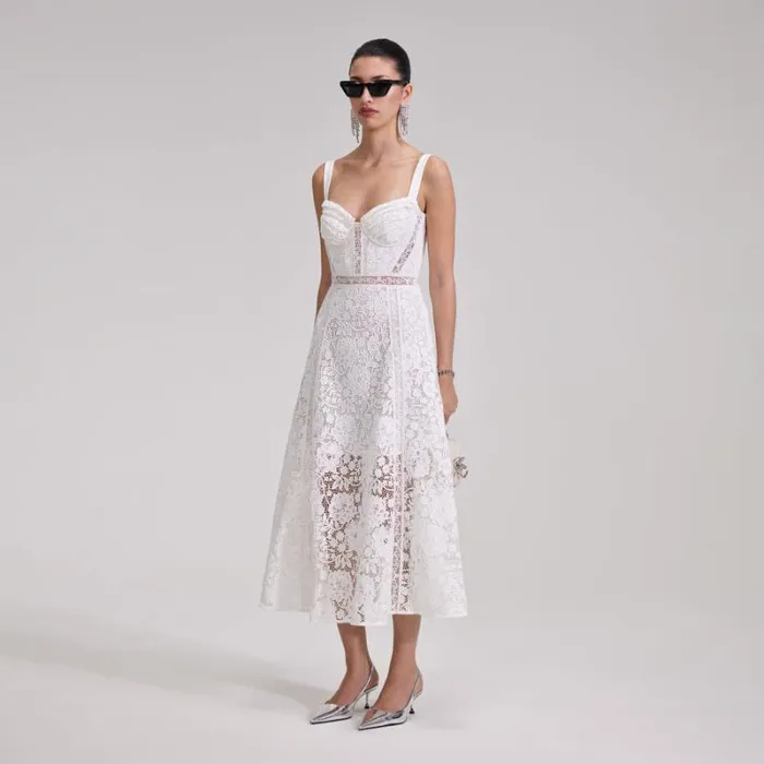 Dresses Woman SelfPortrait White Cord Lace Midi Dress Dresses Woman SelfPortrait White Cord Lace Midi Dress