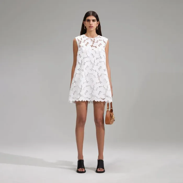 Dresses Woman SelfPortrait White Cotton Lace Mini Dress